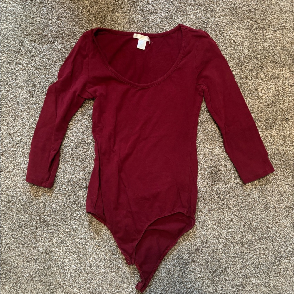 Bozzolo Maroon Scoop Neck Long Sleeve Bodysuit